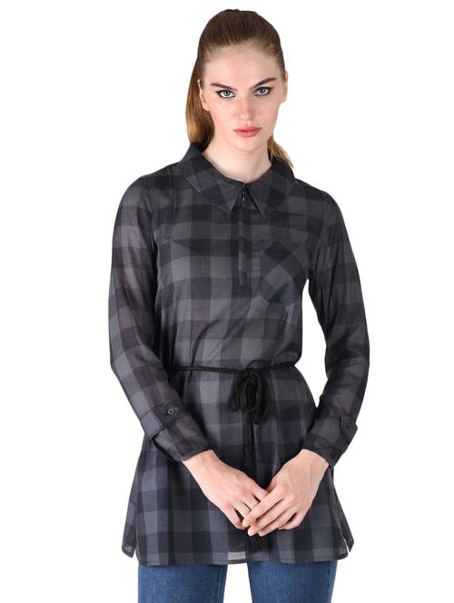 tie front checkered shirt - 17001211 - Very Small Image - 1