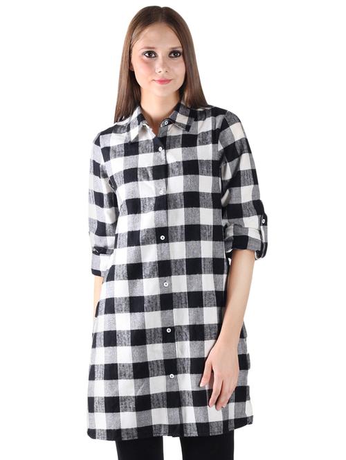 roll up sleeved checkered shirt tunic - 17001217 - Very Small Image - 1