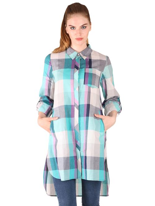long sleeved checkered high low tunic - 17001223 - Very Small Image - 1