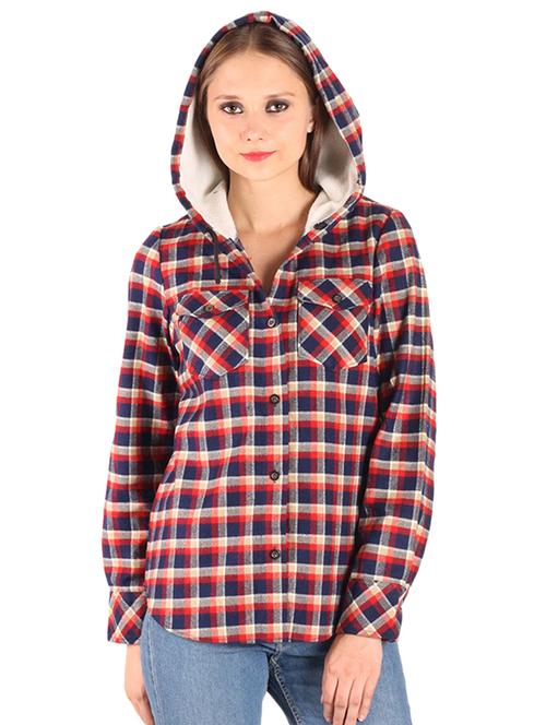 hooded neck checkered shirt - 17001227 - Very Small Image - 1