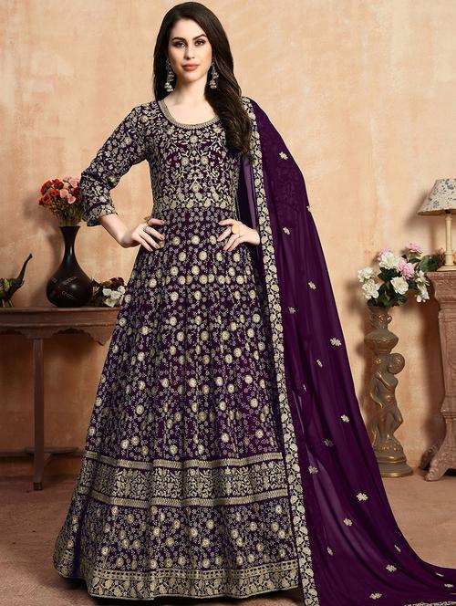 embroidered semi-stitched suit - 17001347 - Very Small Image - 1