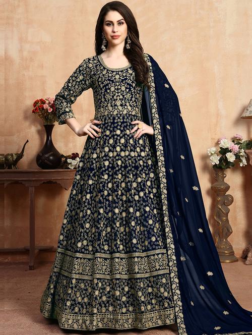embroidered semi-stitched suit - 17001348 - Very Small Image - 1