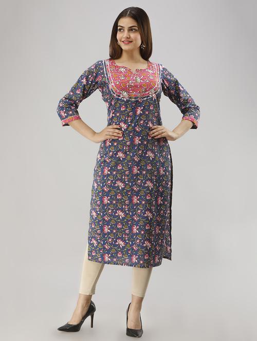 floral straight kurta - 17001380 - Very Small Image - 1