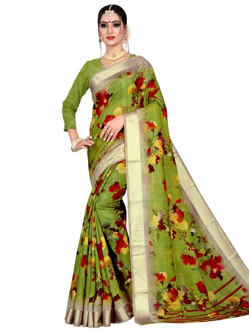 floral printed saree with blouse - 17002069 - Very Small Image - 1