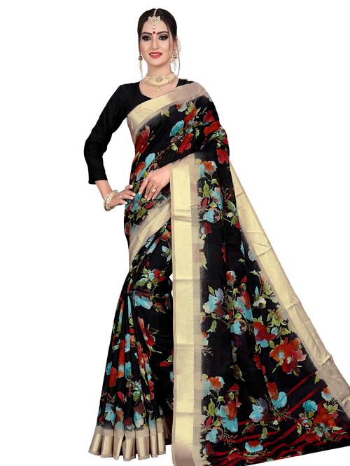 floral printed saree with blouse - 17002071 - Very Small Image - 1