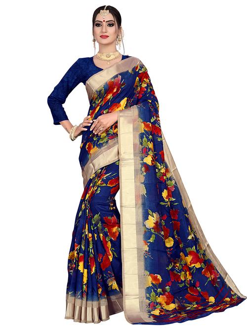 floral printed saree with blouse - 17002072 - Very Small Image - 1