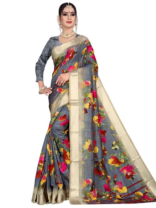 floral printed saree with blouse - 17002073 - Very Small Image - 1