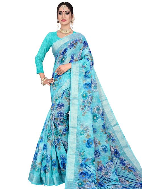 floral printed saree with blouse - 17002074 - Very Small Image - 1
