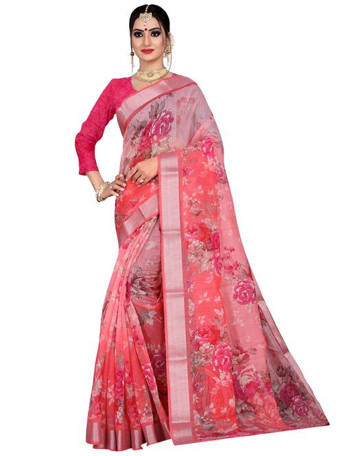 floral printed saree with blouse - 17002076 - Very Small Image - 1