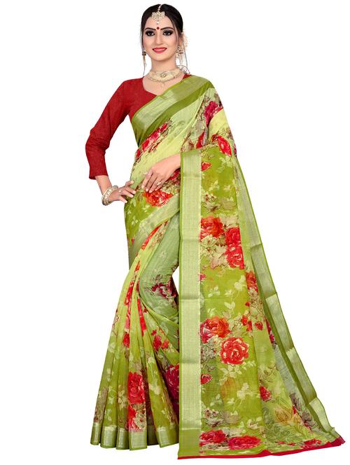 floral printed saree with blouse - 17002077 - Very Small Image - 1