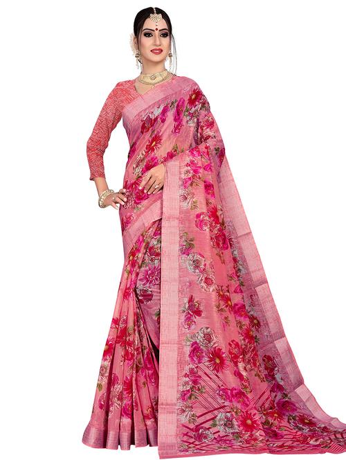 floral printed saree with blouse - 17002079 - Very Small Image - 1