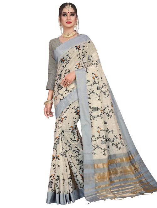 floral printed saree with blouse - 17002082 - Very Small Image - 1