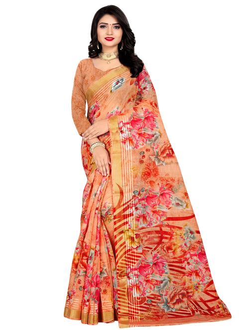 floral printed saree with blouse - 17002091 - Very Small Image - 1