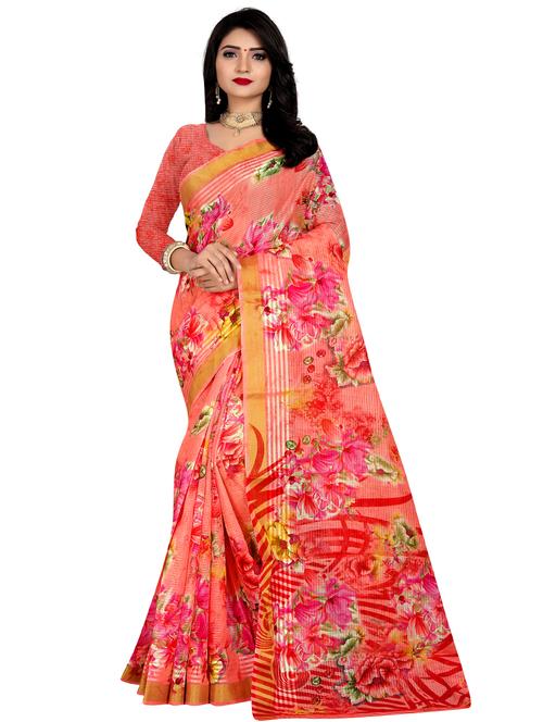 floral printed saree with blouse - 17002093 - Very Small Image - 1