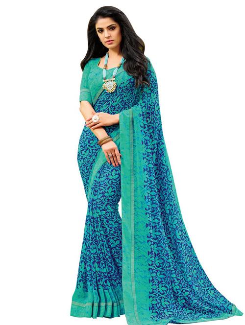 turquoise georgette printed saree with blouse - 17005351 - Very Small Image - 1