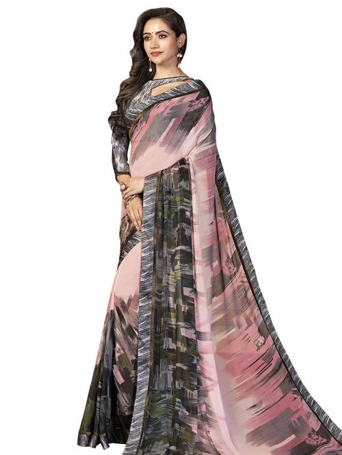abstract printed saree with blouse - 17005374 - Very Small Image - 1