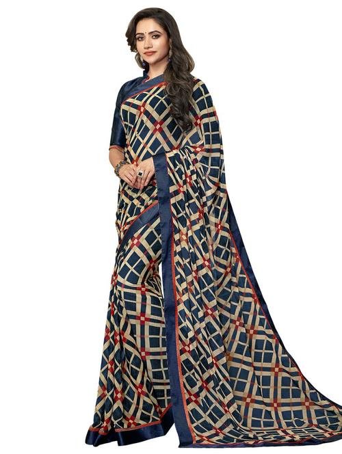 geometrical printed saree with blouse - 17005376 - Very Small Image - 1