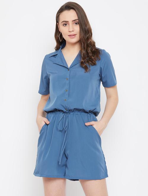 drawstring waist solid romper - 17007024 - Very Small Image - 1