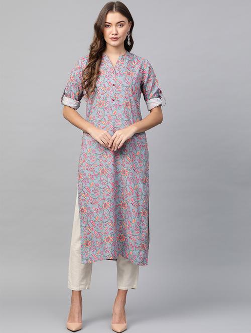 floral straight kurta - 17007089 - Very Small Image - 1