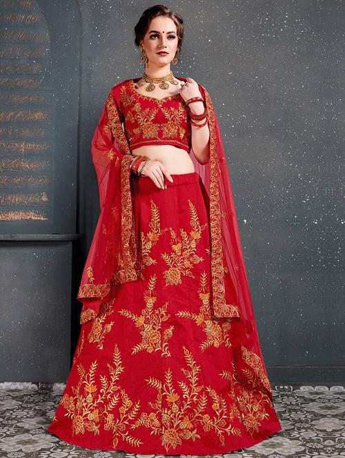 embroidered a-line lehenga - 17007511 - Very Small Image - 1