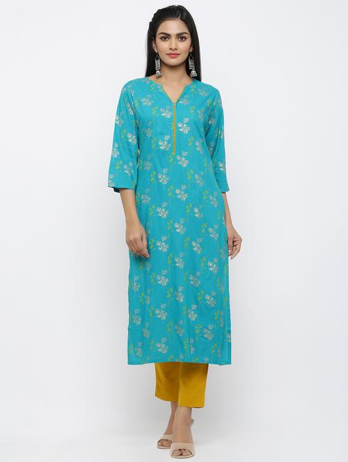 foil print straight kurta - 17007794 - Very Small Image - 1
