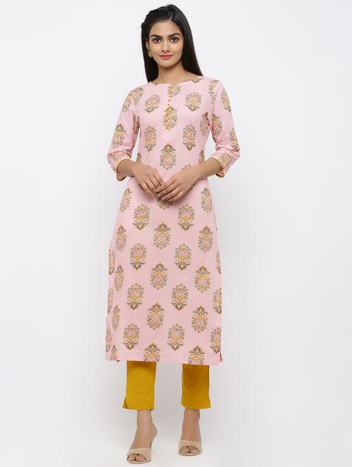 rosewater block print straight kurta - 17007799 - Very Small Image - 1