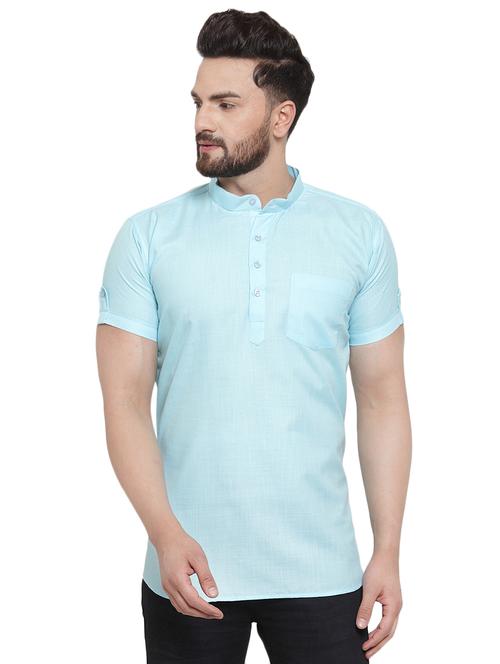 light blue solid short kurta - 17007823 - Very Small Image - 1