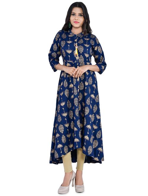 foil print flared kurta - 17007870 - Very Small Image - 1