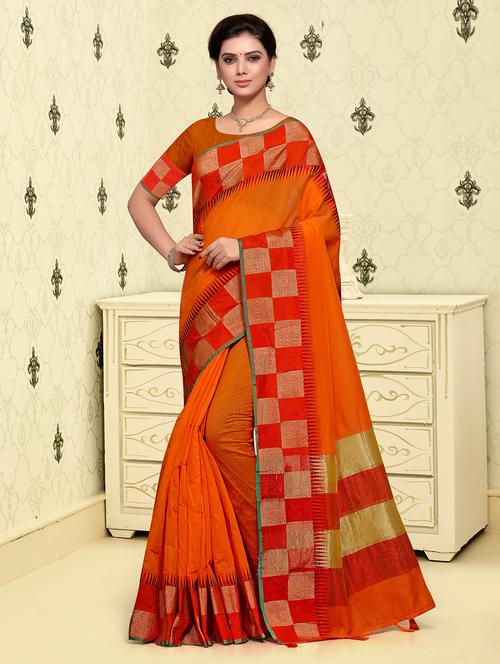 solid bordered saree with blouse - 17008023 - Very Small Image - 1