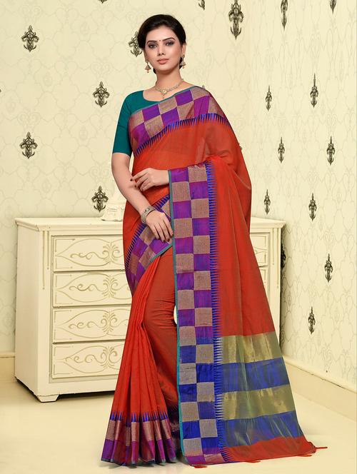 self design bordered saree with blouse - 17008030 - Very Small Image - 1