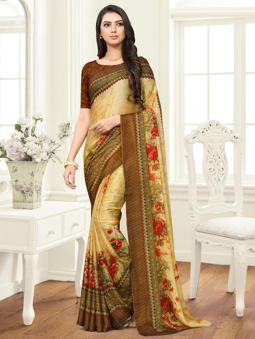 floral bordered saree with blouse - 17008042 - Very Small Image - 1