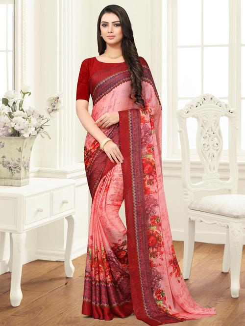 floral bordered saree with blouse - 17008043 - Very Small Image - 1