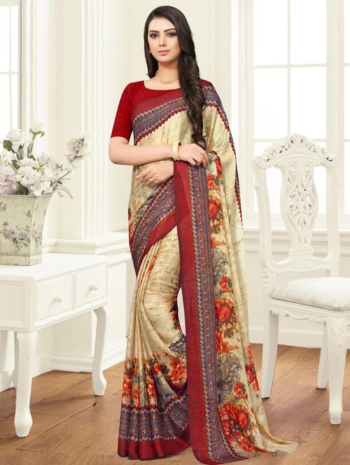 floral bordered saree with blouse - 17008045 - Very Small Image - 1