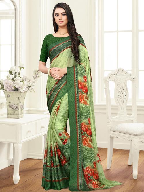 floral bordered saree with blouse - 17008048 - Very Small Image - 1