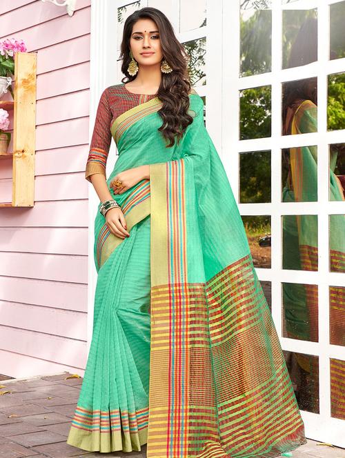 striped woven saree with blouse - 17008084 - Very Small Image - 1