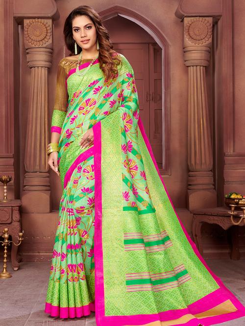 floral woven saree with blouse - 17008095 - Very Small Image - 1