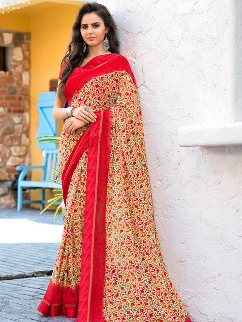 floral bordered saree with blouse - 17008105 - Very Small Image - 1