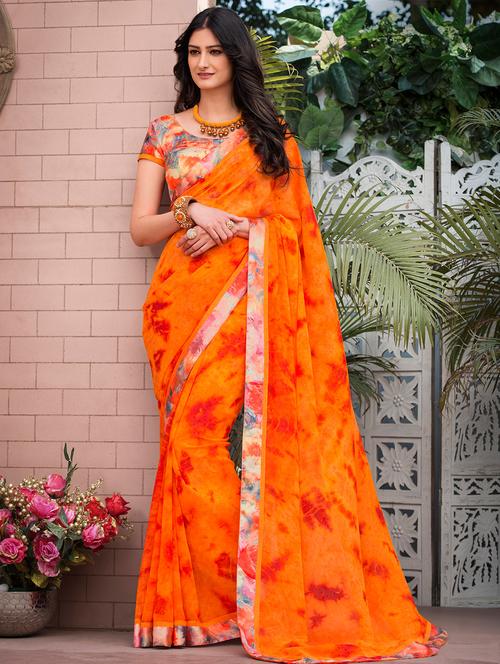 printed woven saree with blouse - 17008108 - Very Small Image - 1