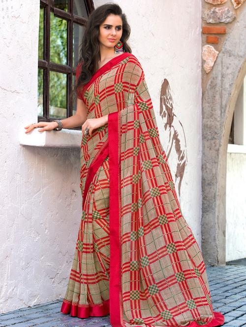 printed woven saree with blouse - 17008117 - Very Small Image - 1