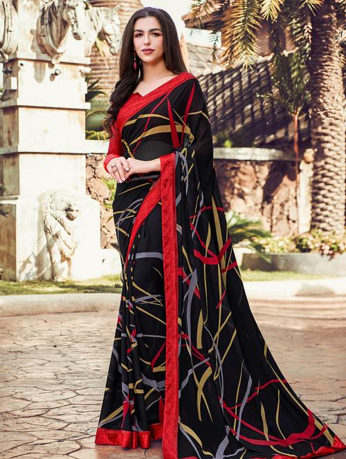 abstract printed saree with blouse - 17008138 - Very Small Image - 1
