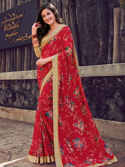 floral bordered saree with blouse - 17008141 - Very Small Image - 1