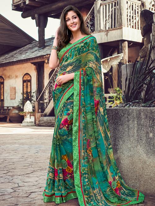 abstract printed saree with blouse - 17008143 - Very Small Image - 1