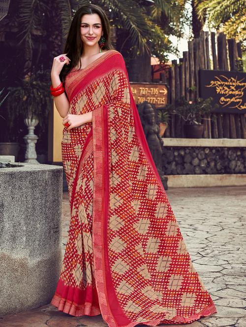 checkered printed saree with blouse - 17008144 - Very Small Image - 1