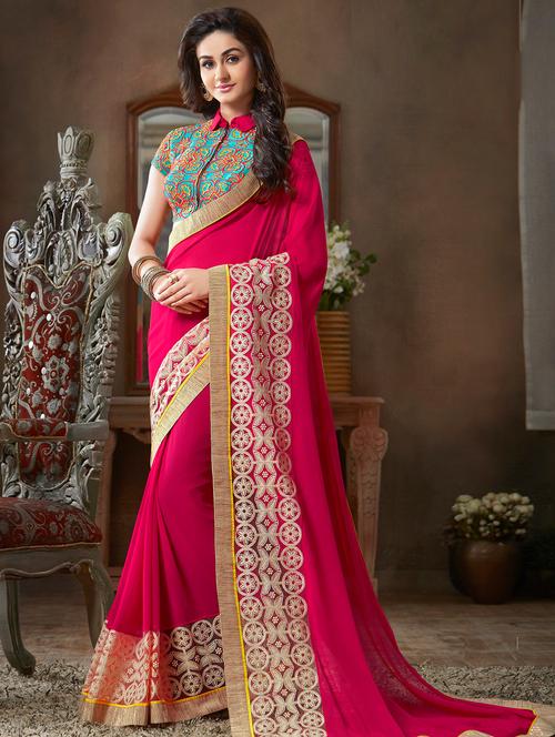 embroidered bordered saree with blouse - 17008145 - Very Small Image - 1
