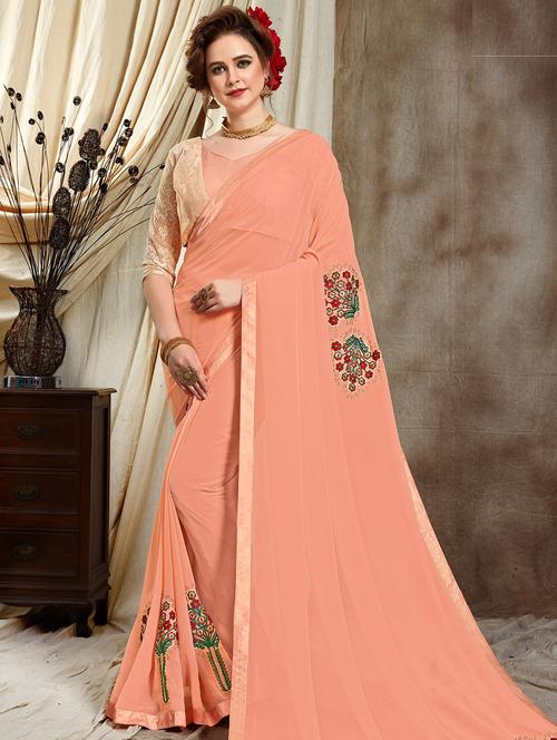solid embroidered saree with blouse - 17008165 - Very Small Image - 1