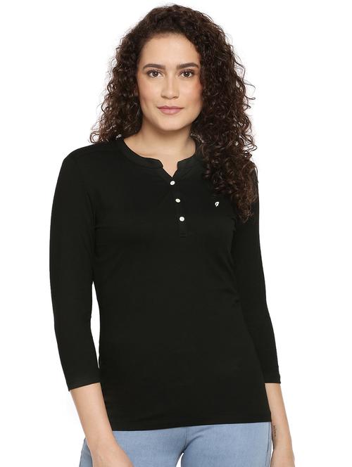 mandarin neck solid tee - 17009014 - Very Small Image - 1