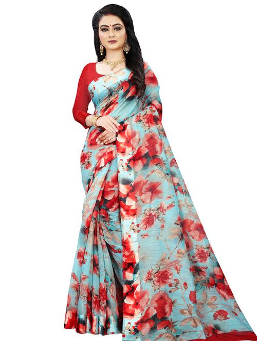 floral printed saree with blouse - 17009397 - Very Small Image - 1
