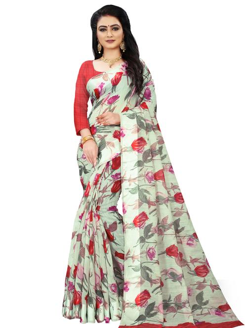 floral printed saree with blouse - 17009398 - Very Small Image - 1
