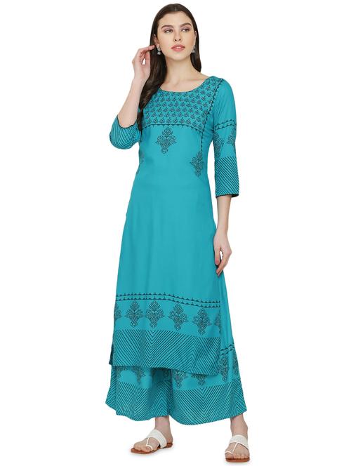 printed kurta palazzo set - 17010223 - Very Small Image - 1