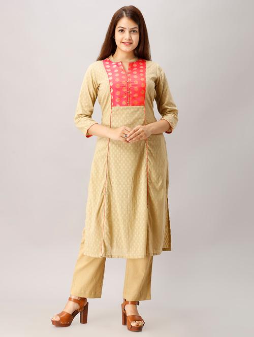 contrast yoke kurta pant set - 17010225 - Very Small Image - 1